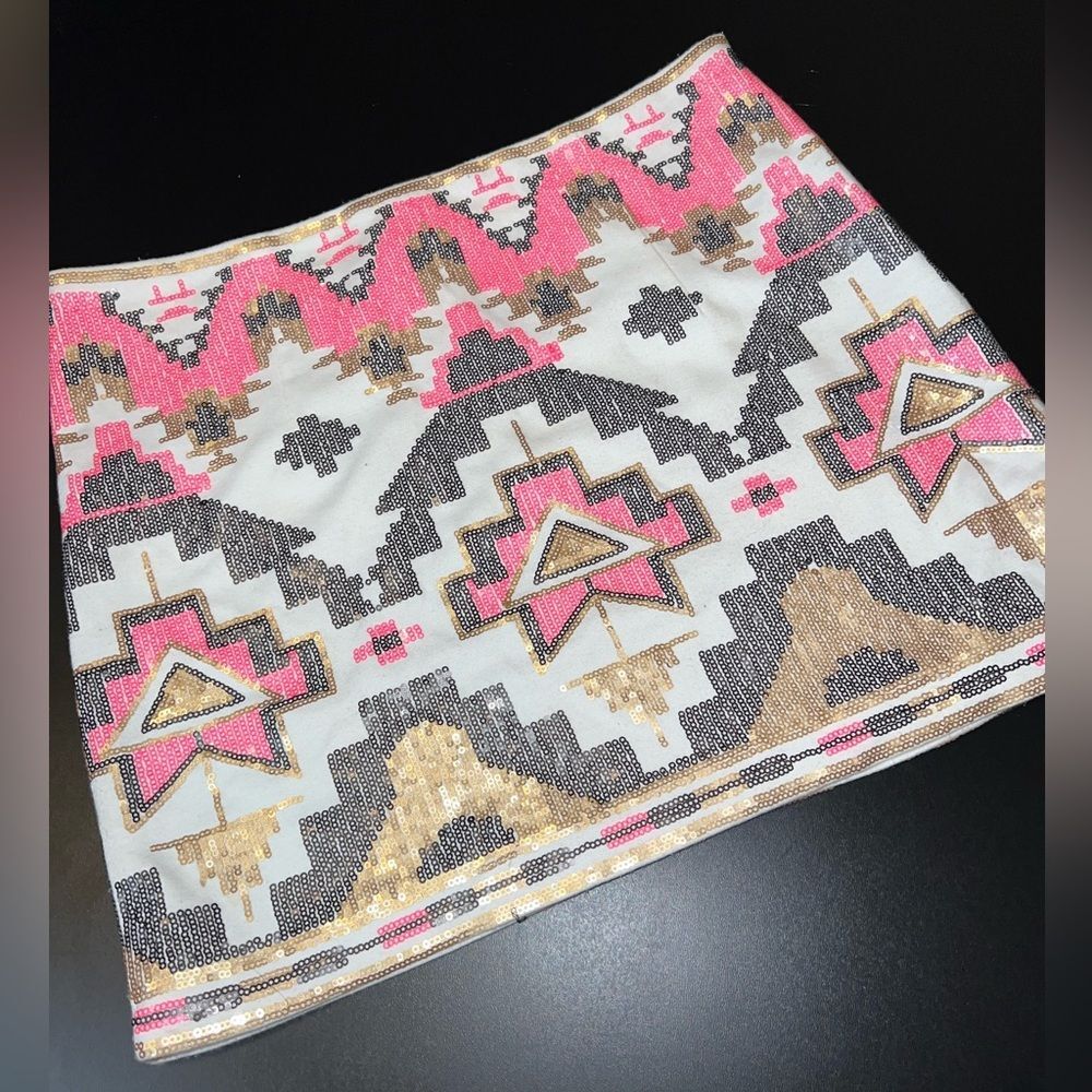 Fate Sequined Tribal Chevron Pattern Mini Skirt Sz Small EUC